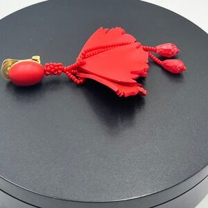 Oscar de la Renta Red Cayenne Resin Floral Impatiens‎ Crystal Earring *Single